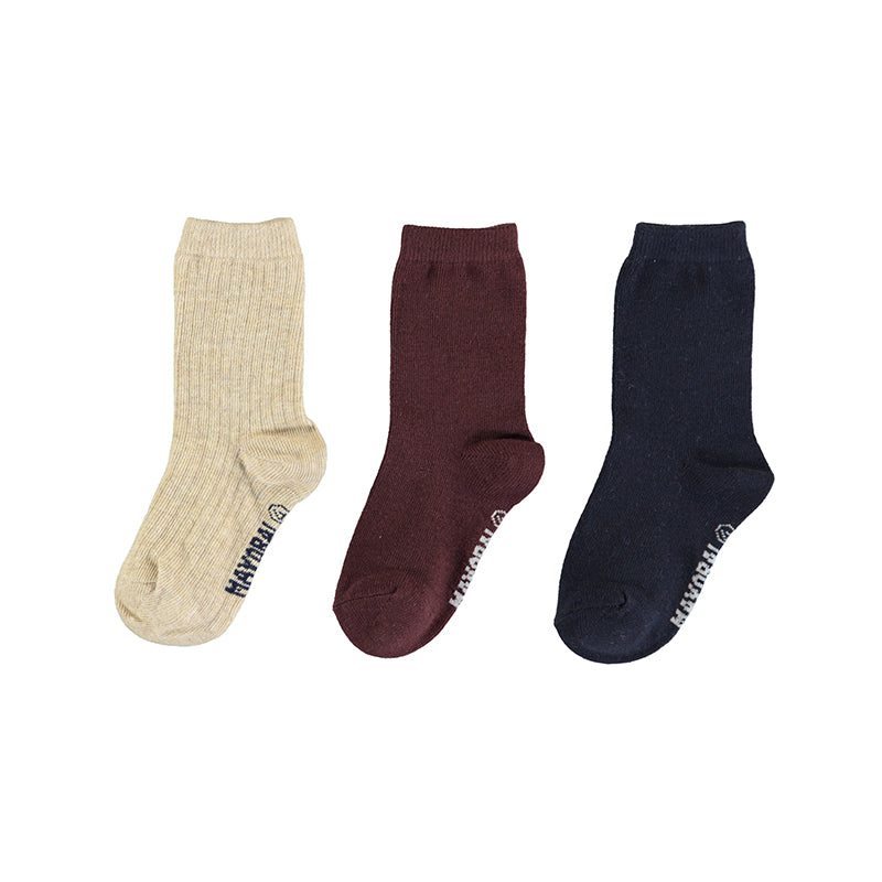 Boys 3 Pair Solid Socks Set | Plum