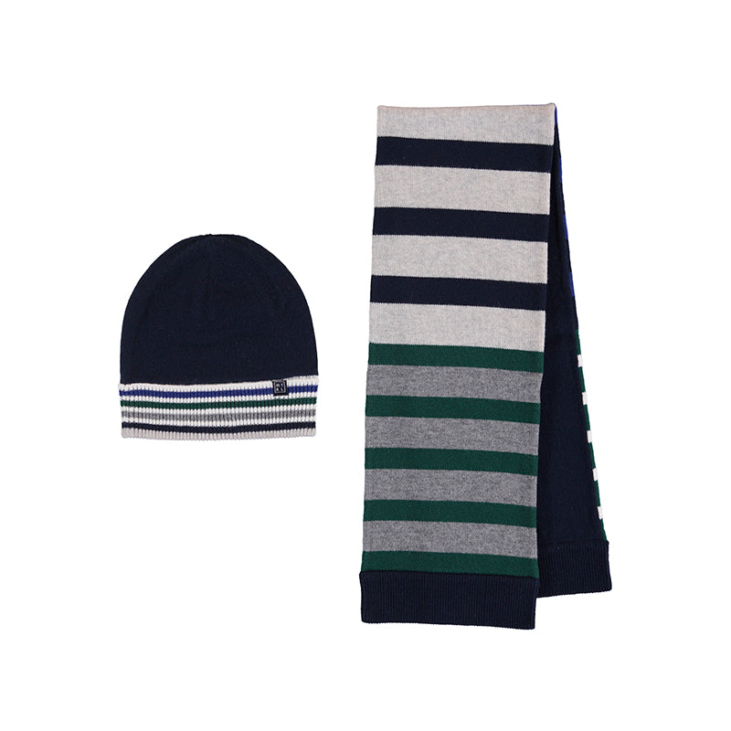 Boys Striped Hat and Scarf Set | Navy