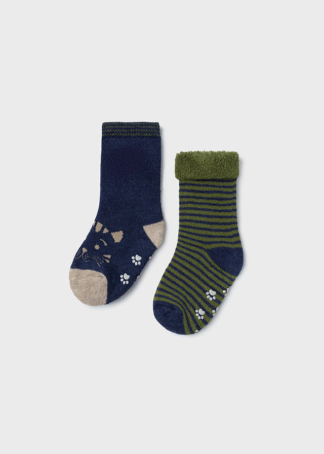 Baby Boys Set of Two Cat Socks | Hunter Green