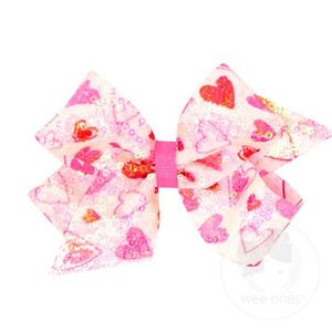 White Sequined Heart Print Bow