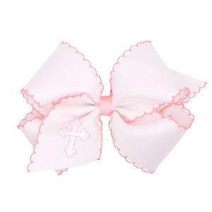 Grosgrain Bow with Moonstitch Edge and White Cross Embroidery | Light Pink
