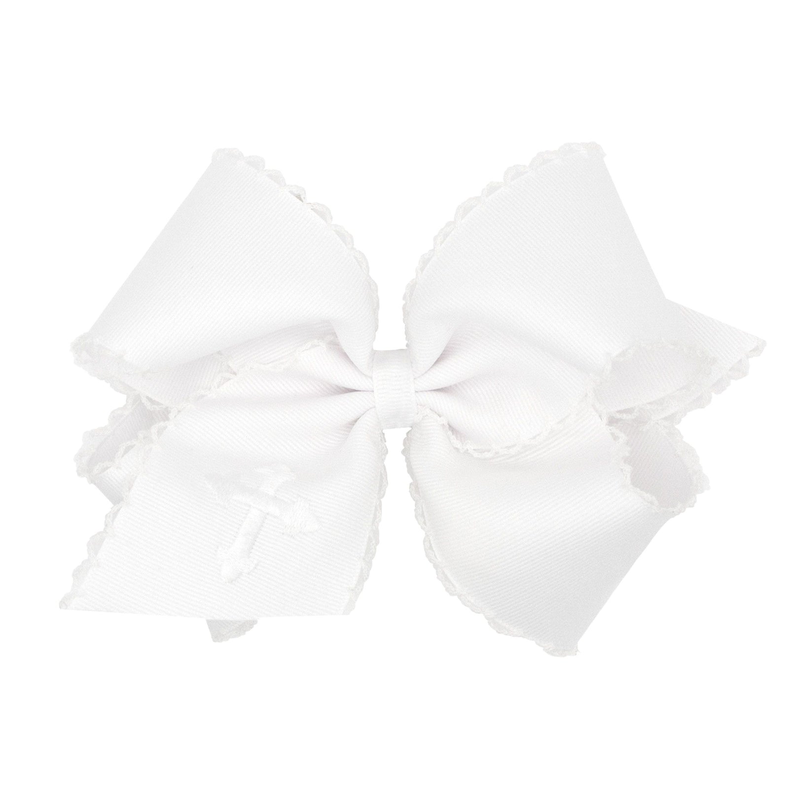 Grosgrain Bow with Moonstitch Edge and White Cross Embroidery | White