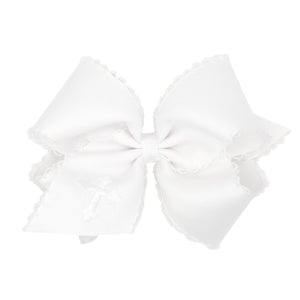Grosgrain Bow with Moonstitch Edge and White Cross Embroidery | White