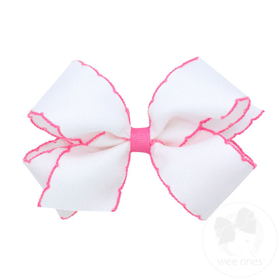 Medium Grosgrain Bow with Contrast Moonstitch | Assorted Colors