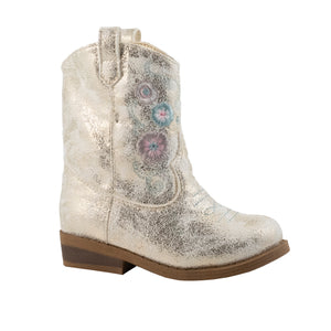 Marleigh Toddler and Kid Western Boot | Ivory Shimmer with Multi Floral Embroidery