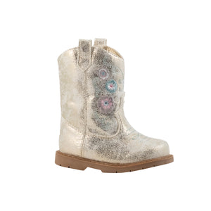 Marleigh Toddler and Kid Western Boot | Ivory Shimmer with Multi Floral Embroidery