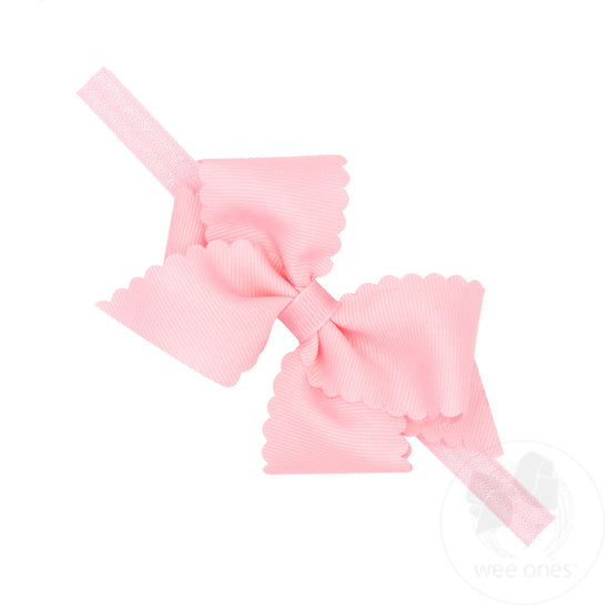 Extra Small Grosgrain Scalloped Edge Hair Bow on Elastic Band | Light Pink