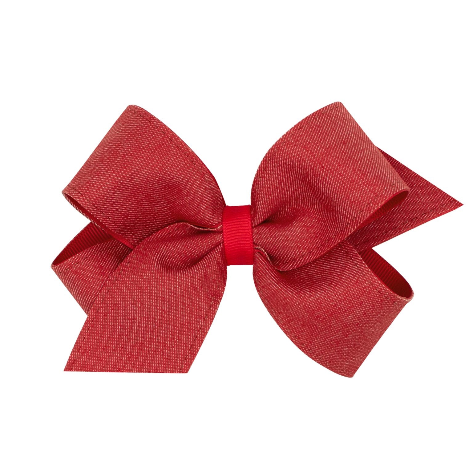 Red Denim Double Layer Grosgrain Bow