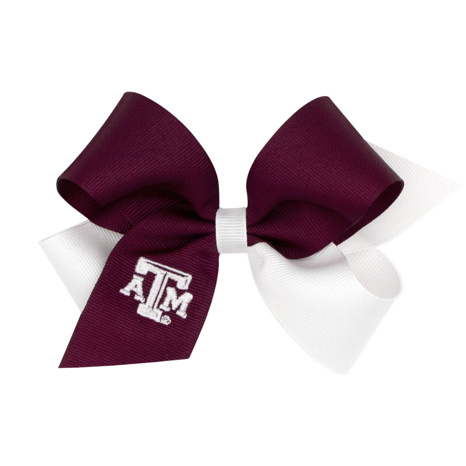 Two Tone Grosgrain Bow with Embroidered Logo | Texas A&M