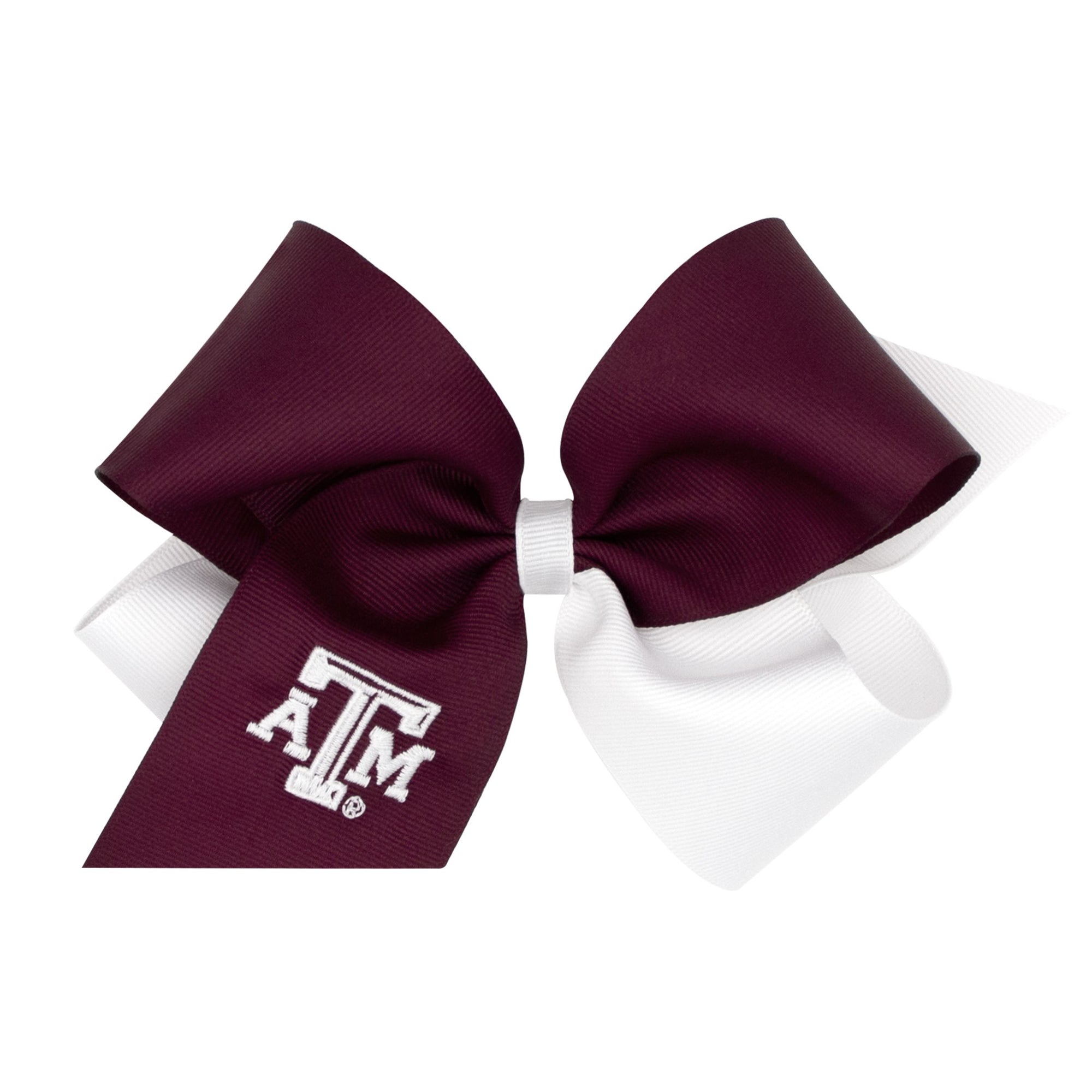 Two Tone Grosgrain Bow with Embroidered Logo | Texas A&M