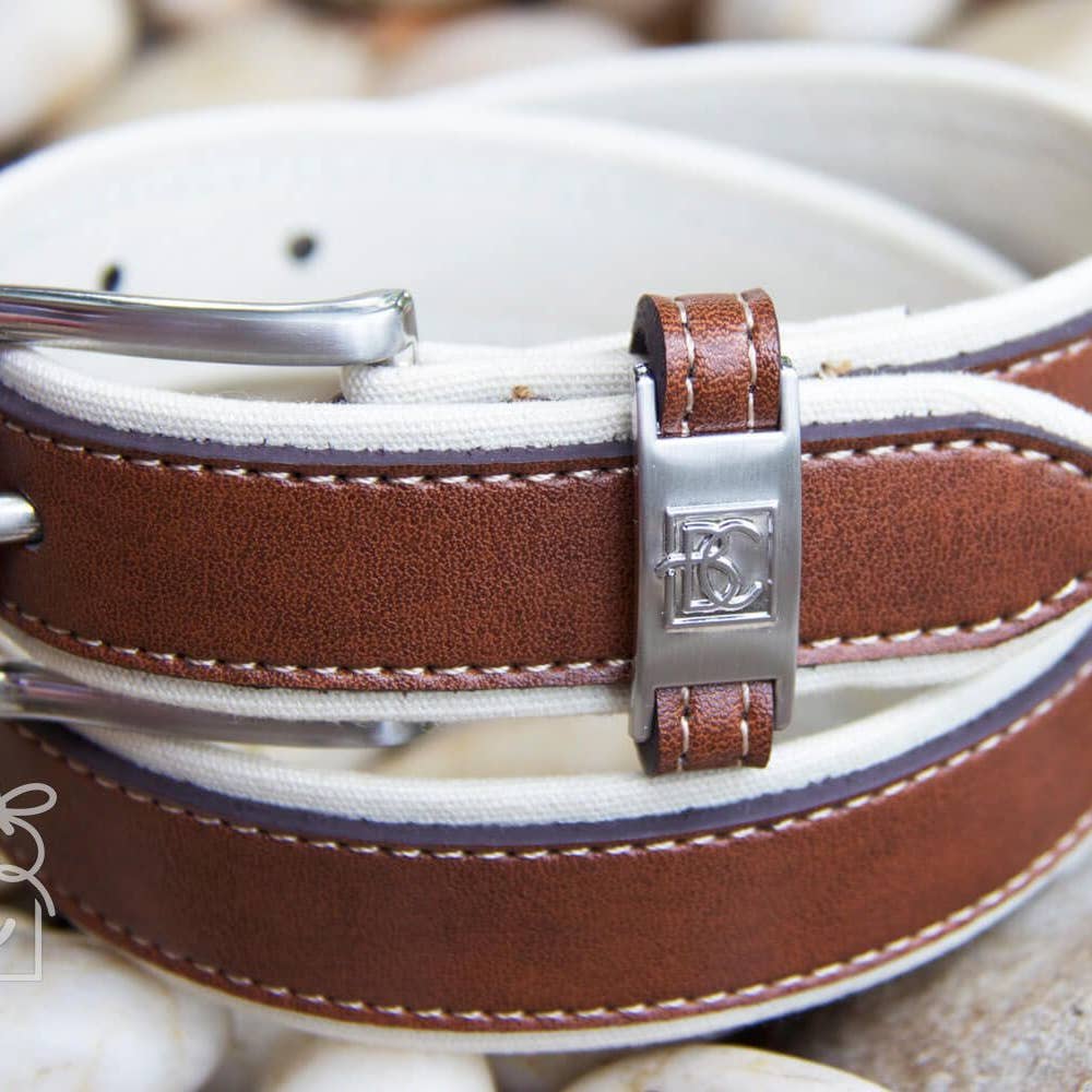 Boys Double Leather Belt | Antique White / Light Brown