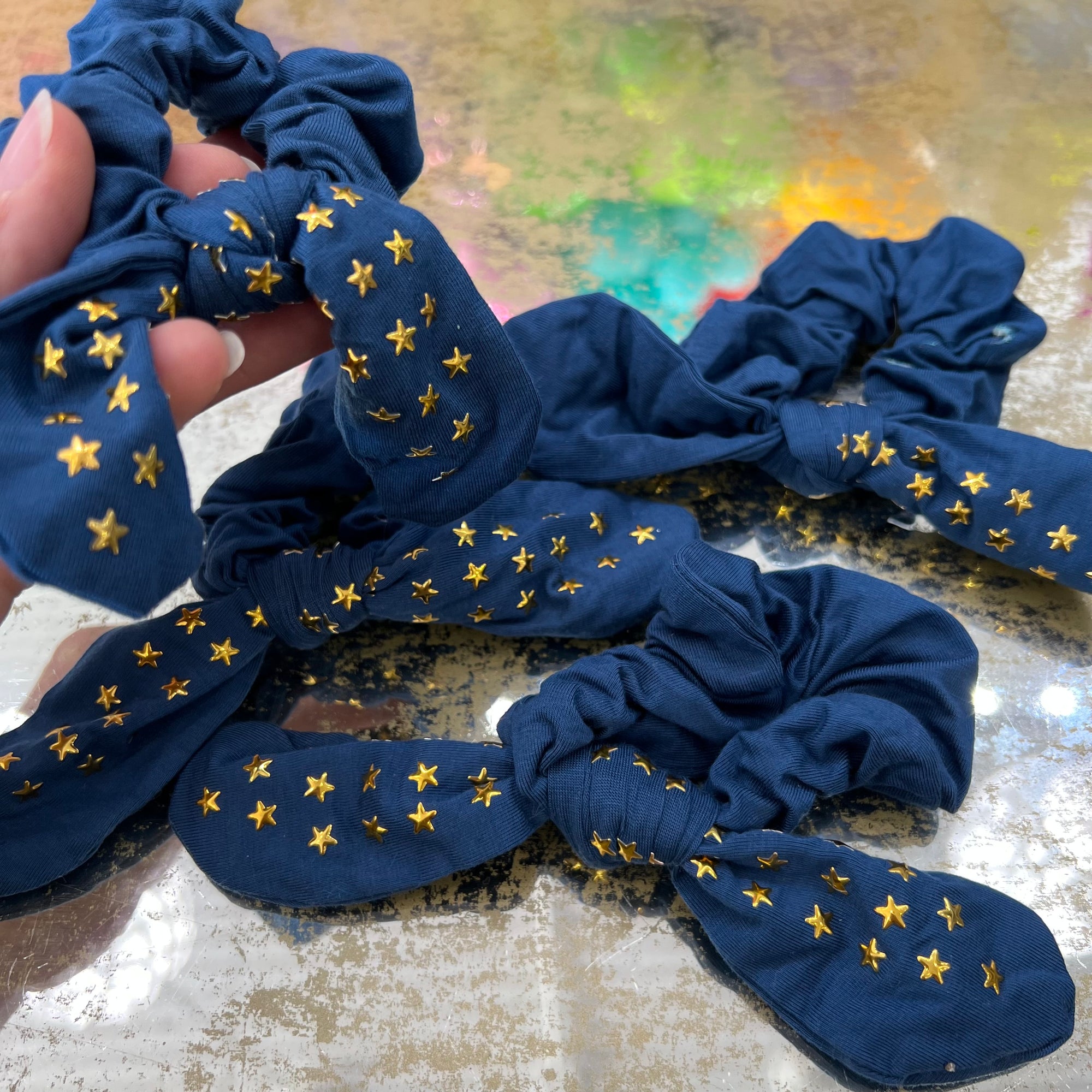 Star Studded Cotton Scrunchie | Navy