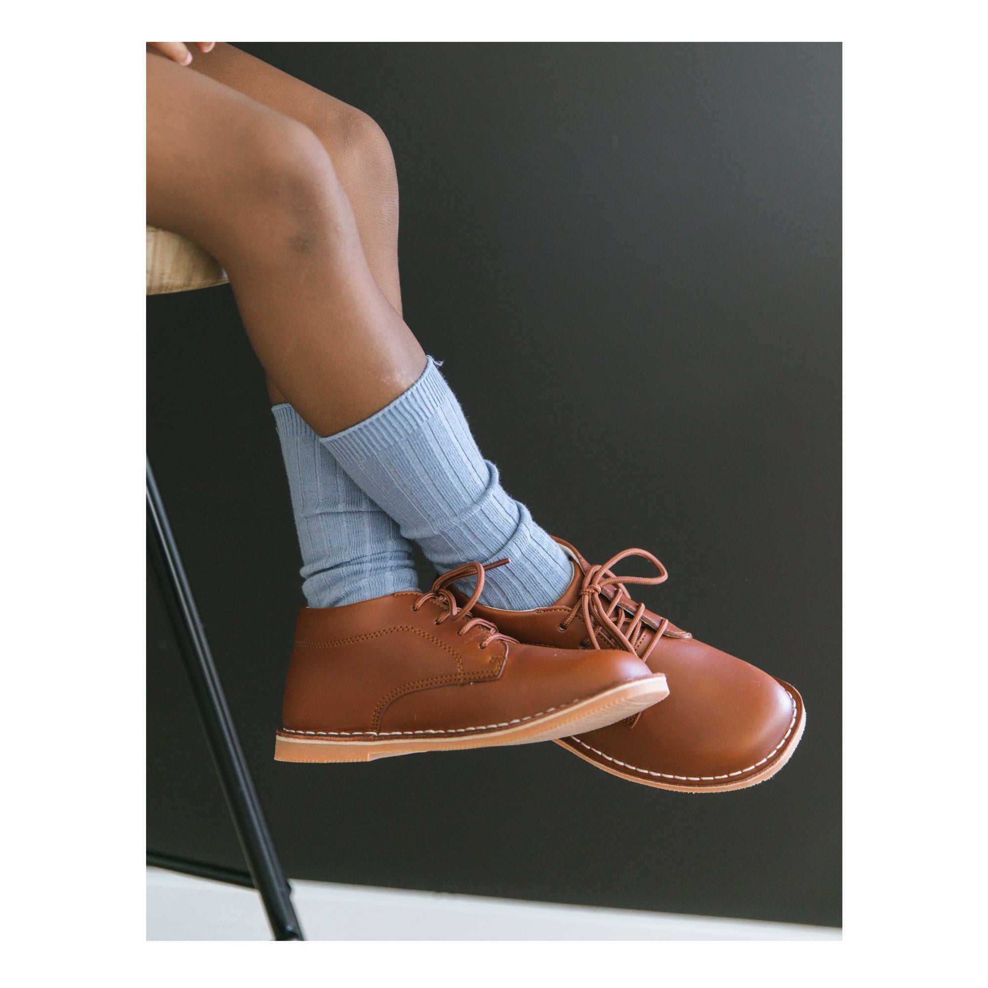Tuck Stitch Down Mid-Top Lace Up Shoe | F533 Cognac
