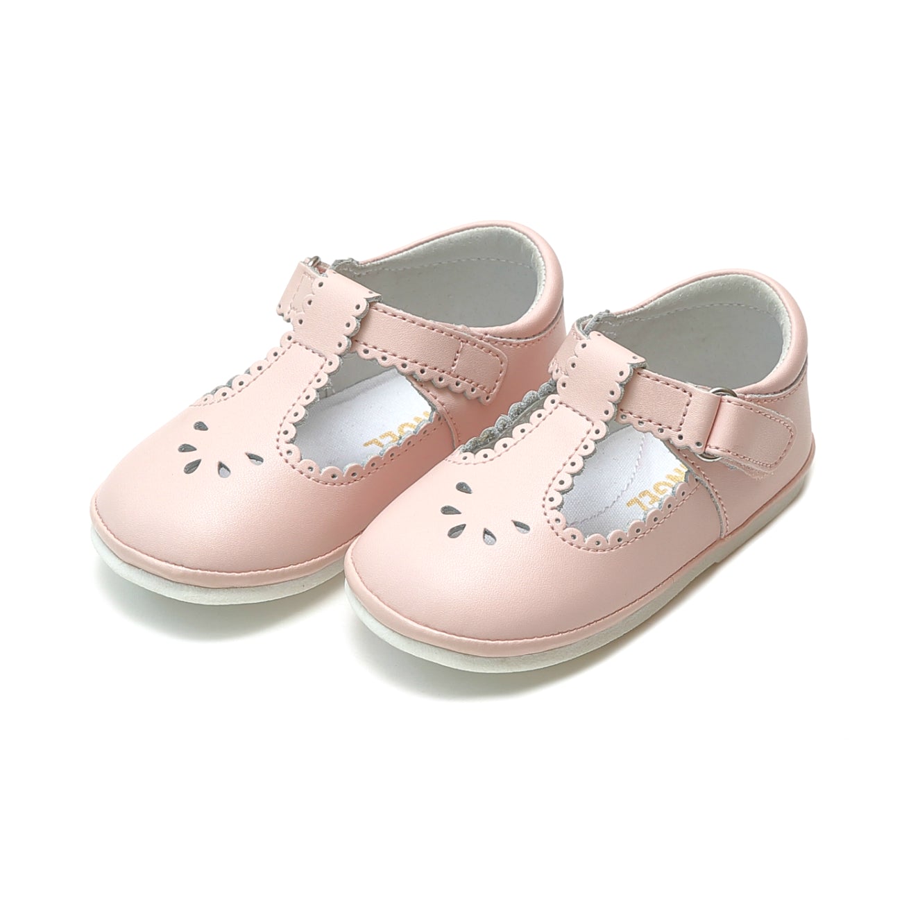 Dottie Scalloped Leather T-Strap Mary Jane Shoes | H210 Pink