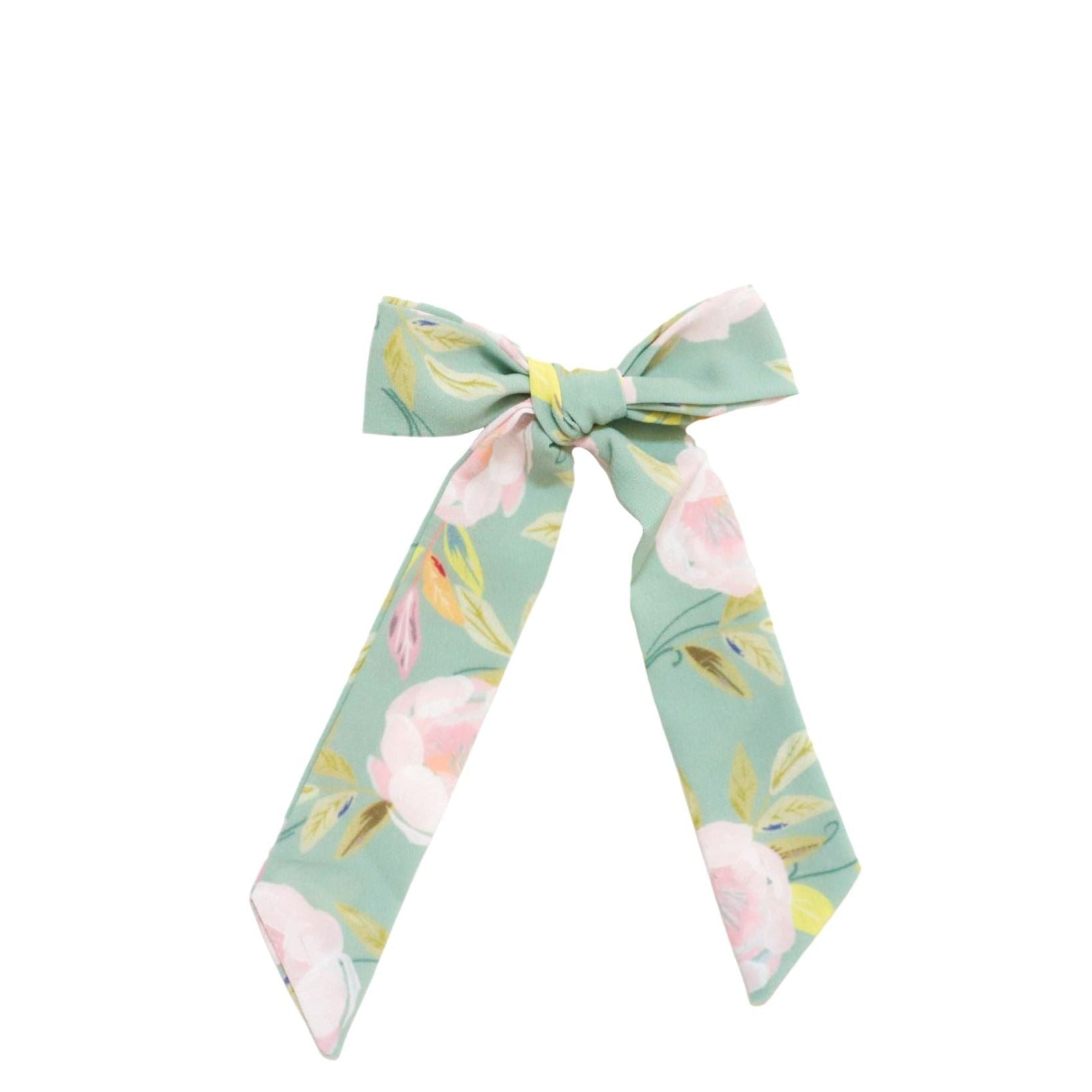 Garden Party | Mint Floral Long Tail Bow