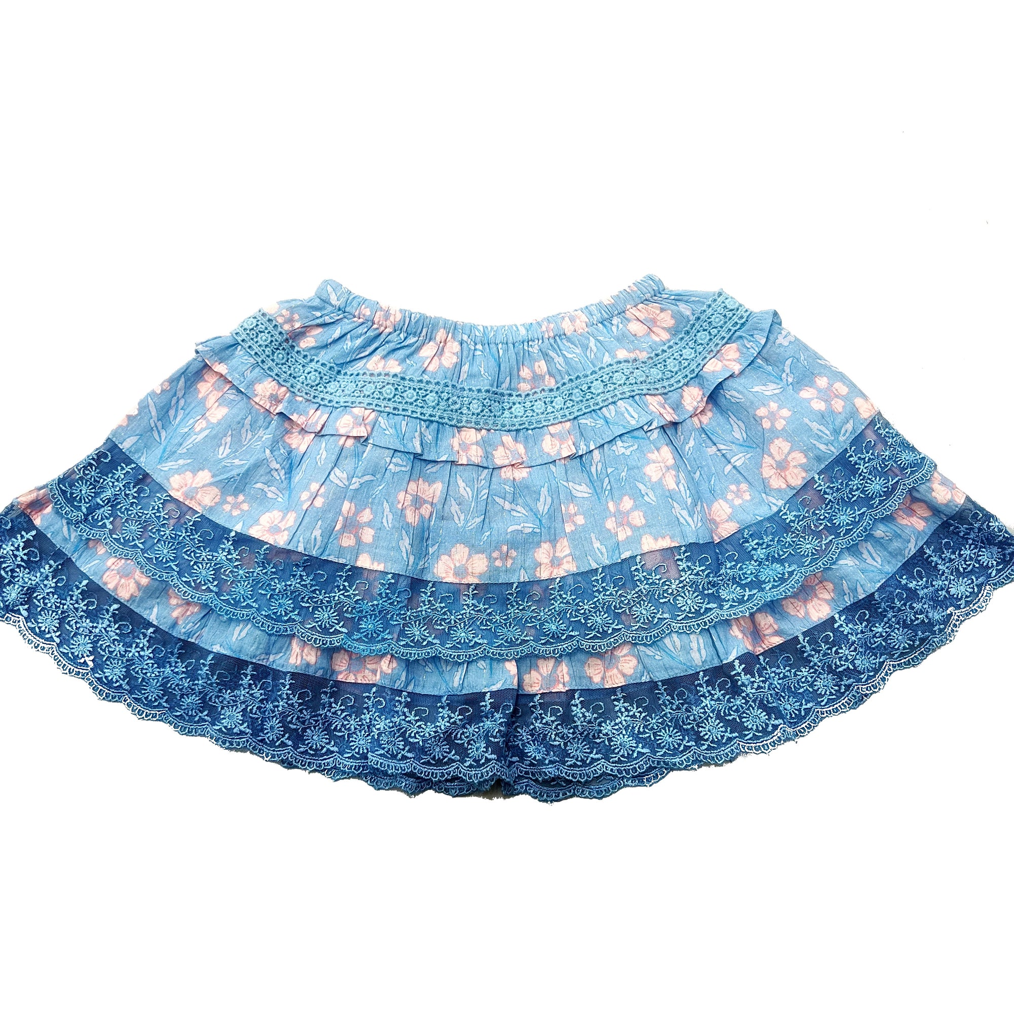 Peri Woodblock Twirl Ruffle Skirt