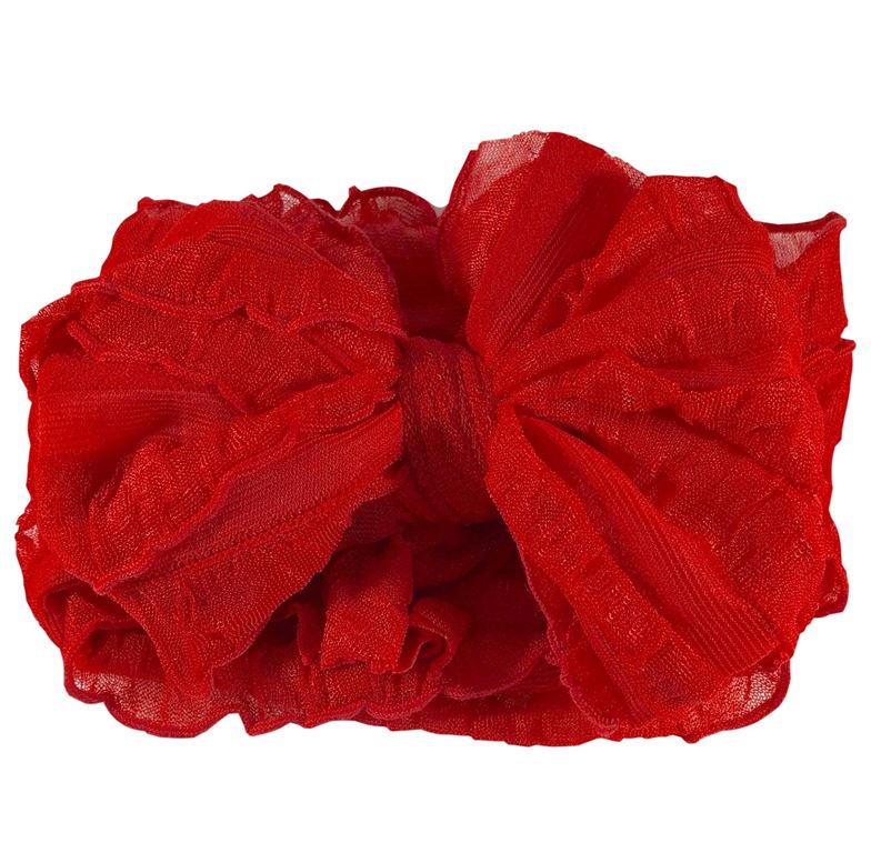 Ruffled Bow Headband | Bright Red