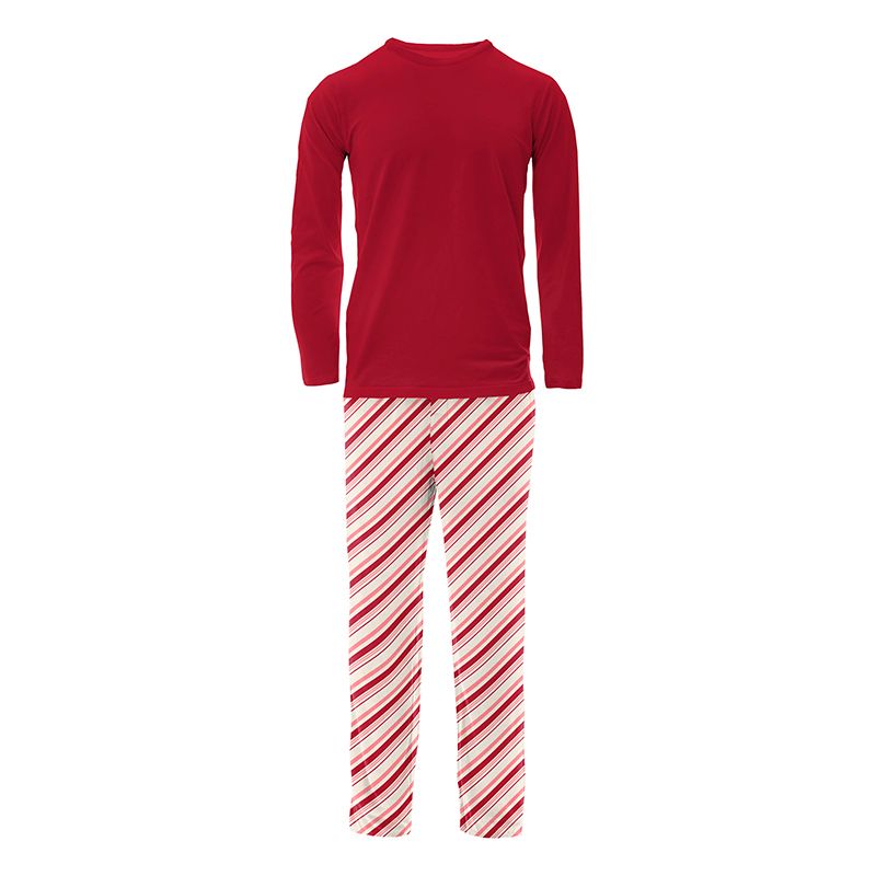 Winter Celebrations Men's Long Sleeve Pajama Set | Strawberry Candy Cane Stripe