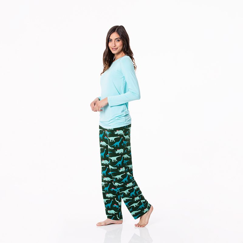 Winter Celebrations Women's Loosey Goosey Sleeve Pajama Set | Santa Dinos