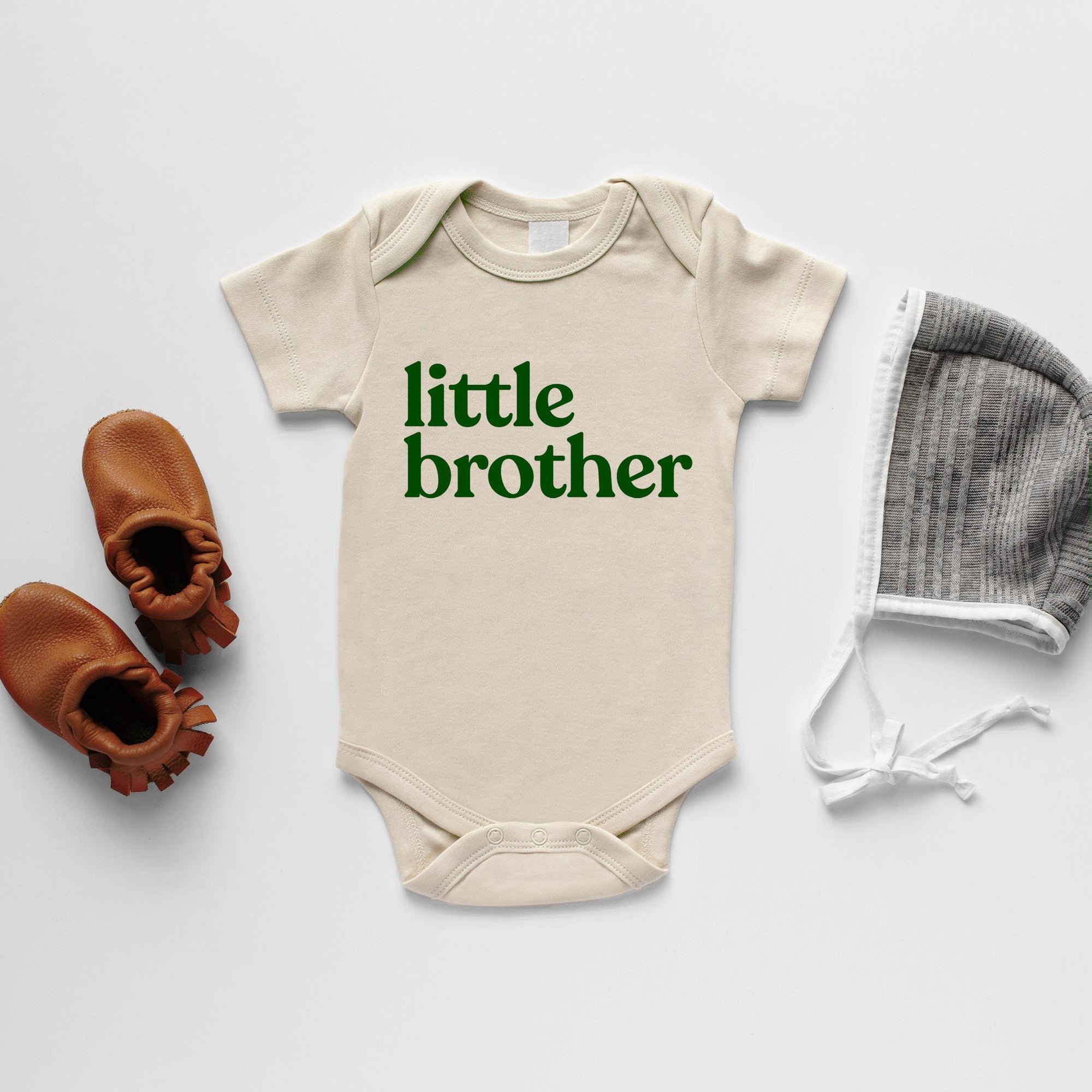 Little Brother Organic Bodysuit | Cream with Olive