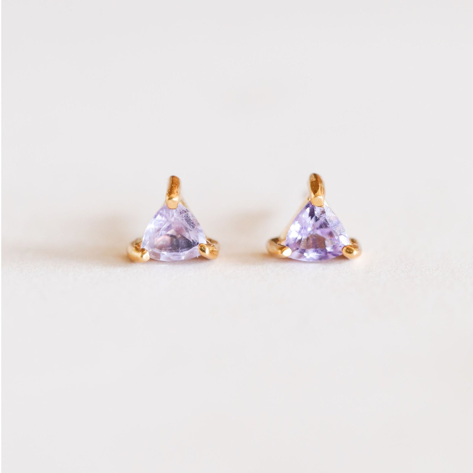Mini Triangle Amethyst Stud Earrings | 18k Gold Vermeil