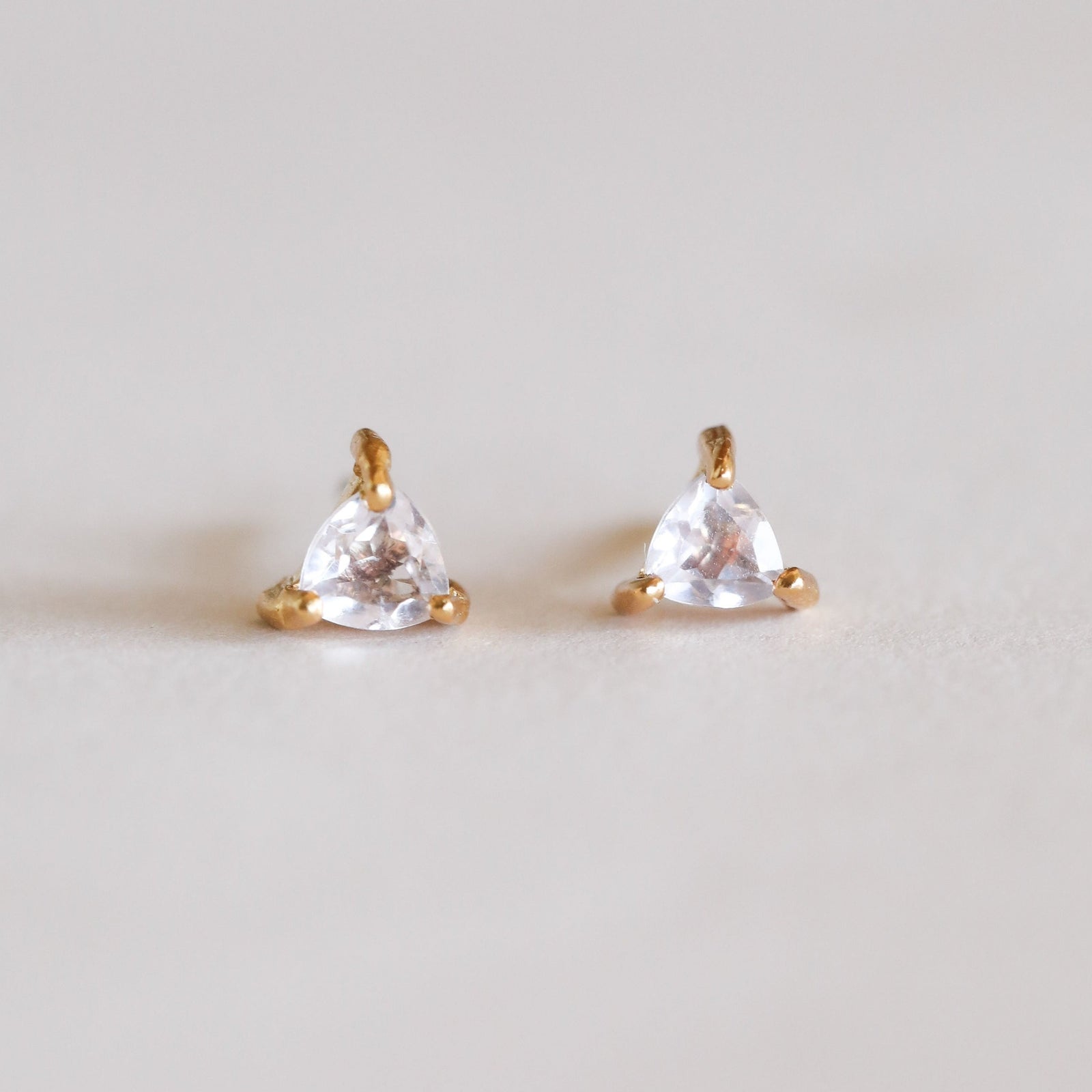 Mini Triangle Rose Quartz Stud Earrings | 18k Gold Vermeil