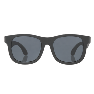Original navigator baby and toddler sunglasses in "black ops". 100% UVA and UVB protection. Babiators. Front view.