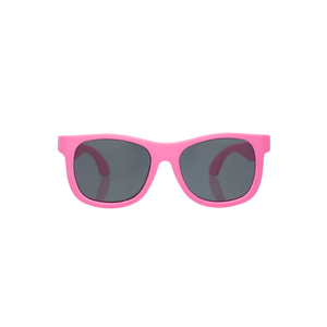 Original navigator baby and toddler sunglasses in "think pink". 100% UVA and UVB protection. Babiators. Front view.
