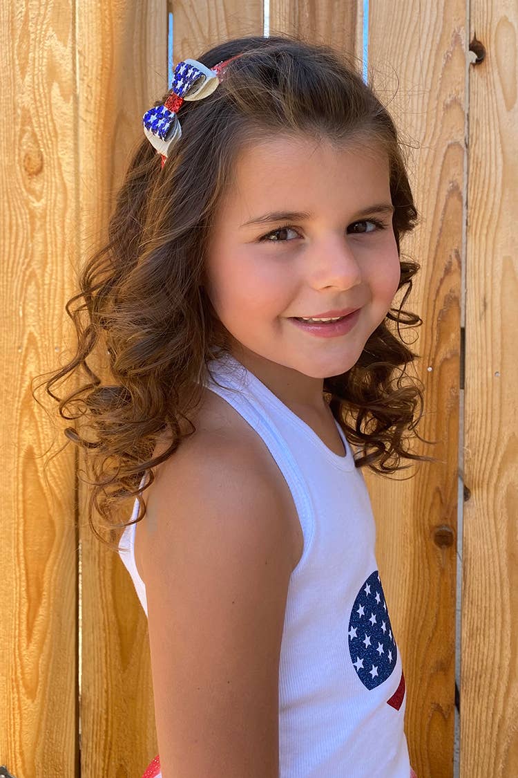 Shimmery Stars Red White and Blue Bow Clip