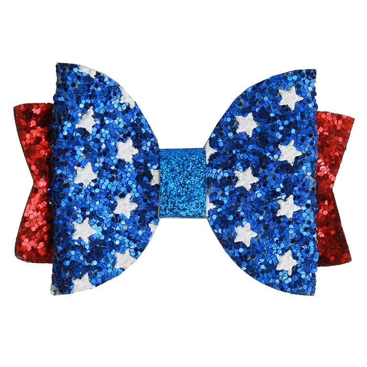 Shimmery Stars Red White and Blue Bow Clip
