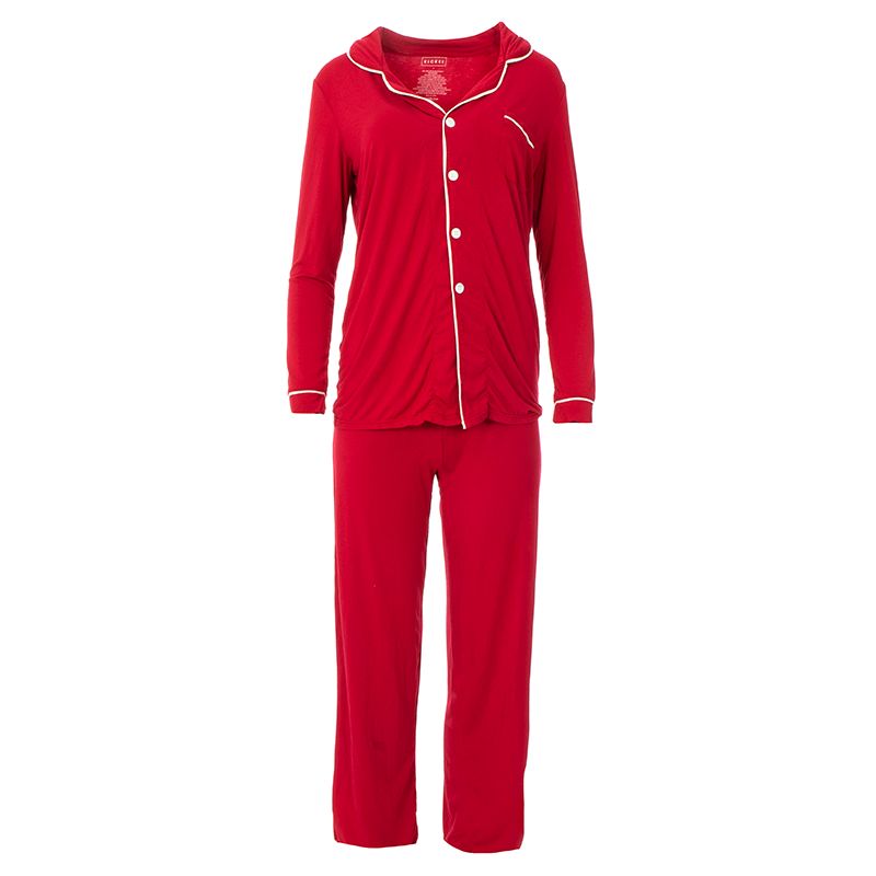 Winter Celebrations Women's Long Sleeve Collared Pajama Set | Crimson / Natural