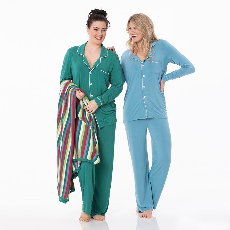 Winter Celebrations Women's Long Sleeve Collared Pajama Set | Blue Moon / Frost